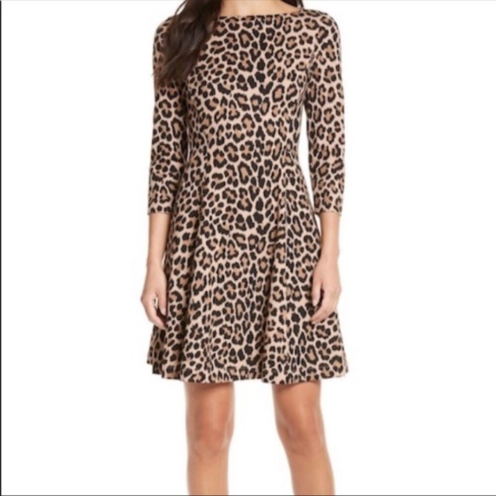 Kate Spade 3/4 Sleeve Leopard Ponte Dress